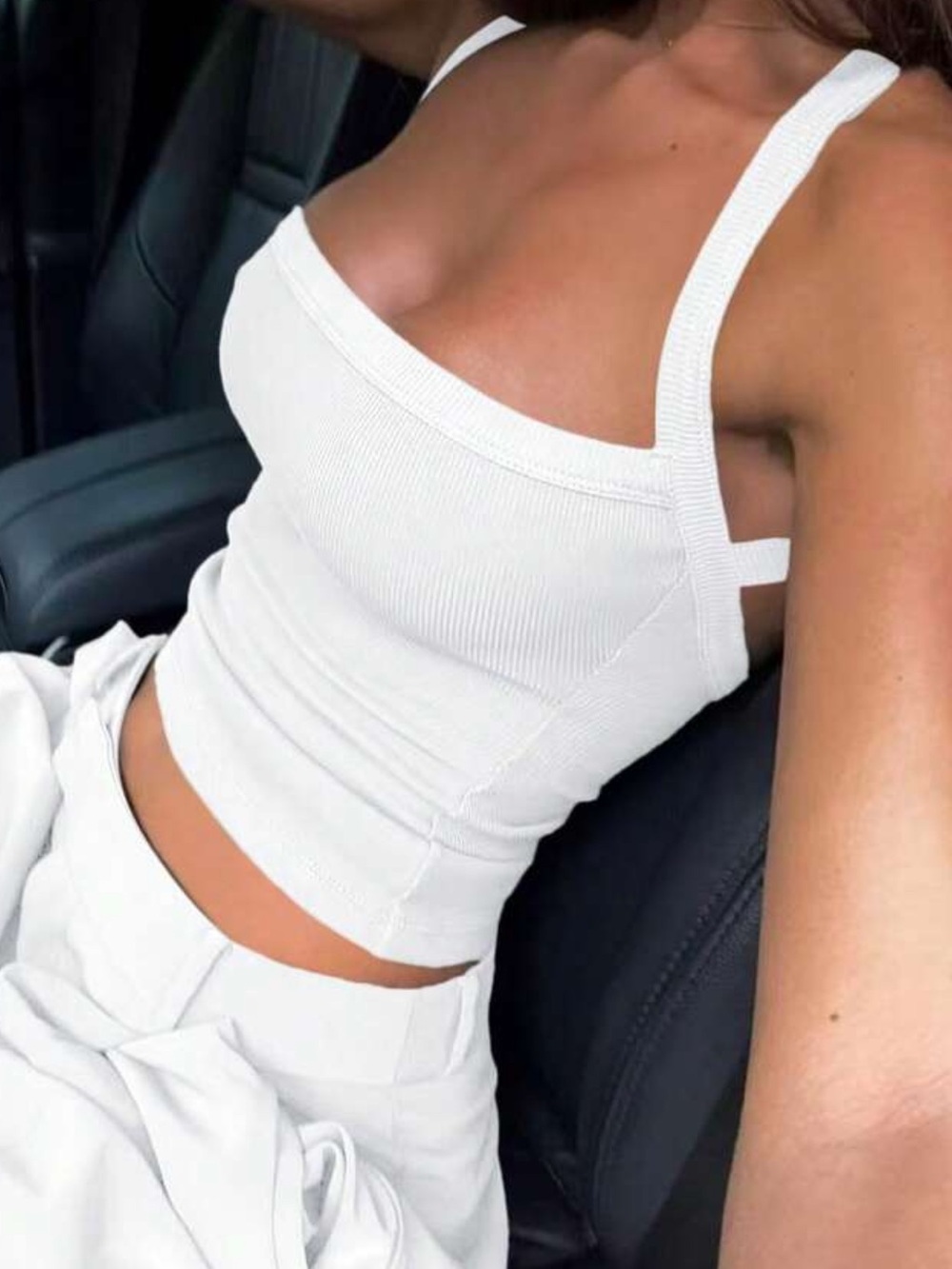 SHEIN White Ribbed Square-Neck Crop Tank